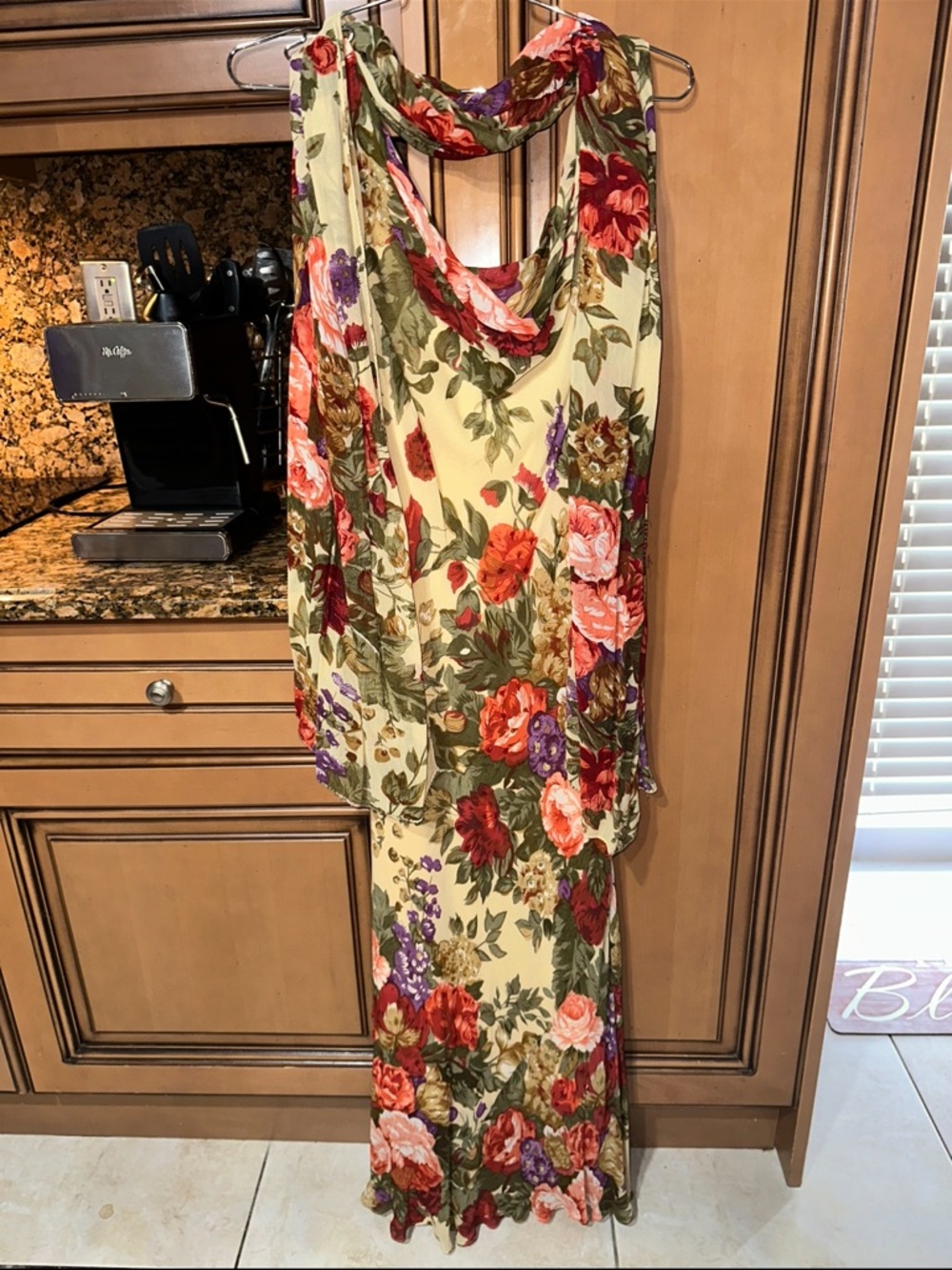 Eva Blue Floral Maxi Dress with Cowl Neck Size:8